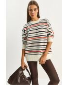Pull en maille rayé oversize crème