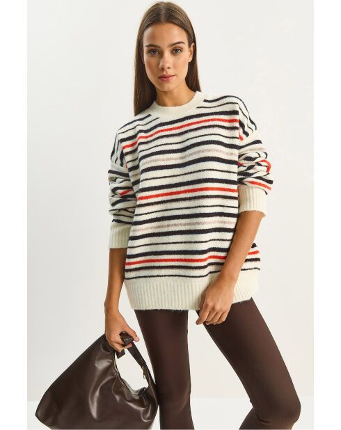 Pull en maille rayé oversize crème
