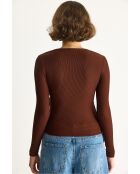 Langärmliges Top mit Wickelkragen mit braungoldenen Details