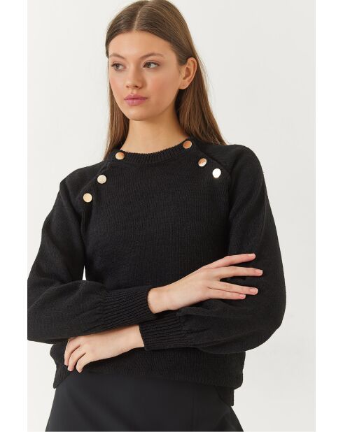 Maglione raglan nero con bottoni