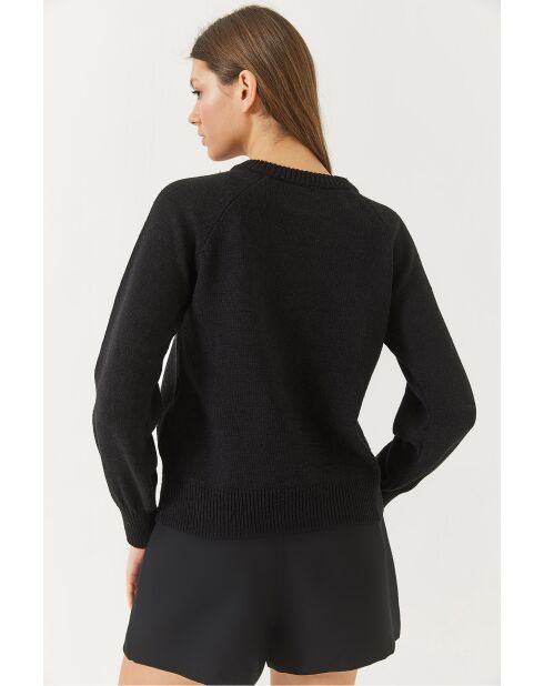 Maglione raglan nero con bottoni