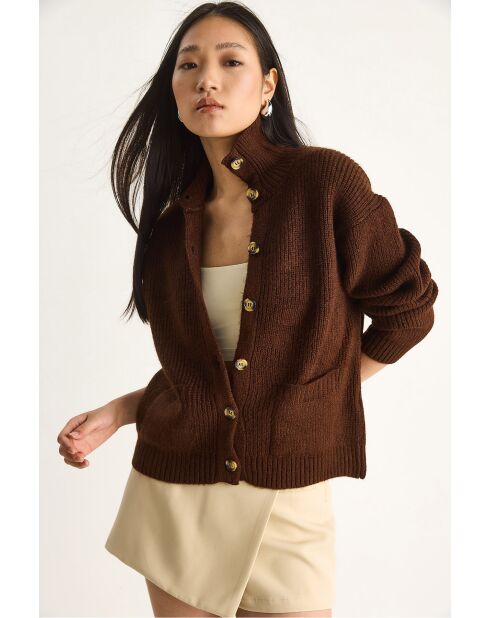 Chaleco de punto grueso con bolsillos marrón amargo