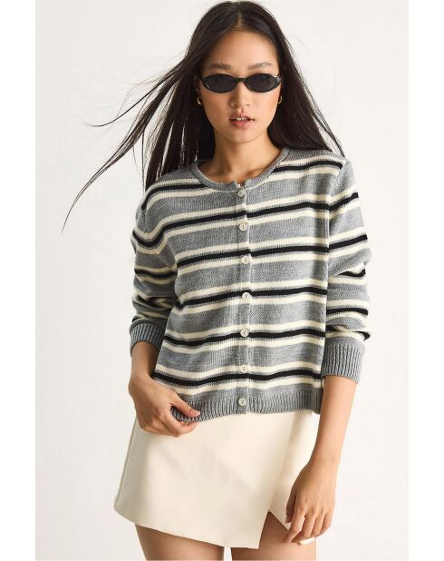 Gilet rayé à col rond gris