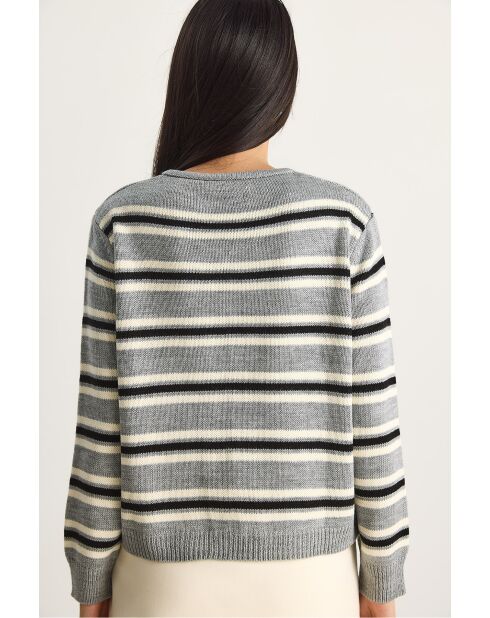 Gilet rayé à col rond gris