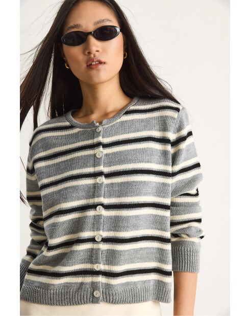 Gilet rayé à col rond gris