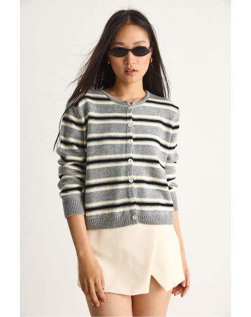 Gilet rayé à col rond gris