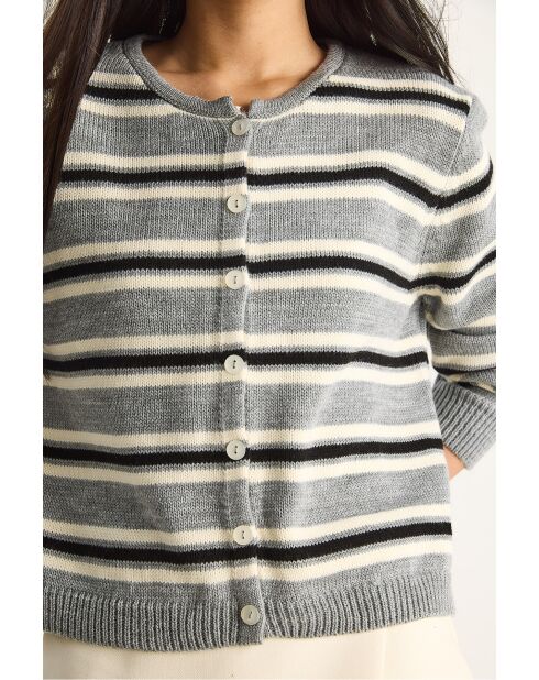 Gilet rayé à col rond gris
