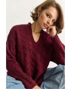 Pull oversize en maille col rond et torsades bourgogne