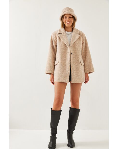 Cappotto oversize beige in misto lana
