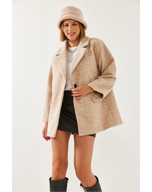 Cappotto oversize beige in misto lana