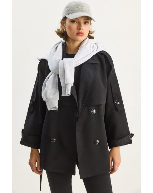 Trench doublé à poches et ceinture noir