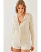 Chaleco de punto con capucha y cierre de cremallera, manga larga, color crudo