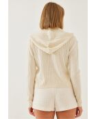 Chaleco de punto con capucha y cierre de cremallera, manga larga, color crudo