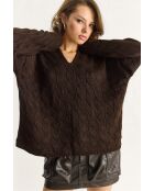 Pull oversize en maille col rond et torsades brun