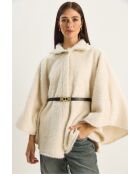 Poncho duveteux à ceinture et bouton unique écru