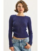 Haut en maille côtelée ajusté avec détails dorés bleu