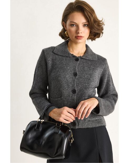 Gilet à poches/vêtement d'extérieur en maille confortable anthracite