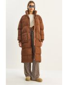 Doudoune longue avec capuche dissimulée brune