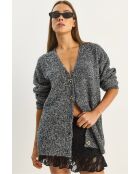 Chaleco extragrande de punto negro con cuello en V y hebilla