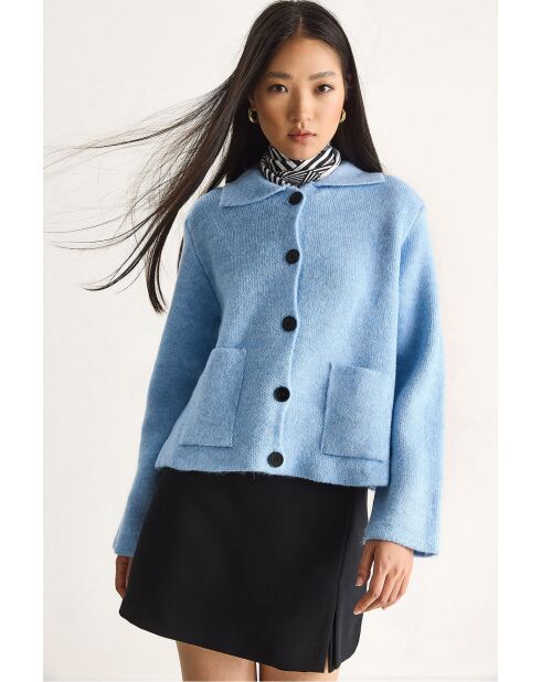 Gilet à poches/vêtement d'extérieur en maille confortable bleu bébé