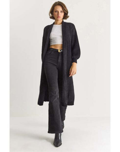 Chaleco largo texturizado de punto suave con cuello tipo chal negro