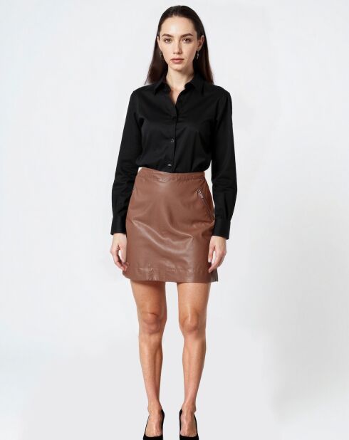 Falda corta Leita de piel coñac