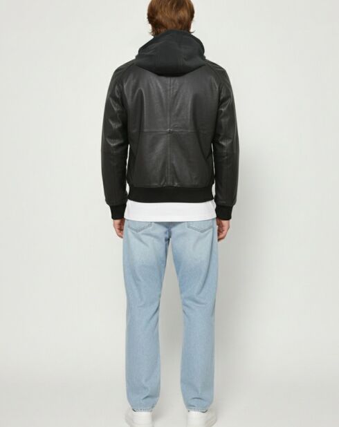 Veste en Cuir Capuche Loddy noire