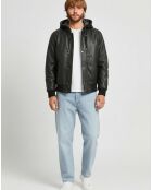 Veste en Cuir Capuche Loddy noire