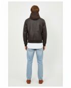 Bruine leren jas met capuchon Loddy