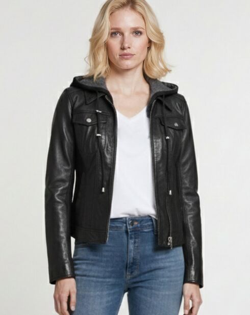 Veste en Cuir Paola noire