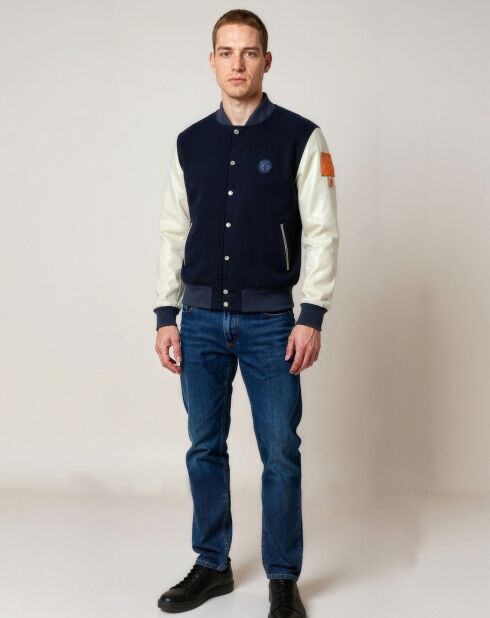 Veste en Laine & Cuir  Eliot bleue