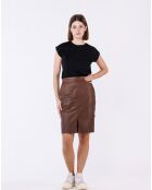 Jupe longue en Cuir Lazarie cognac