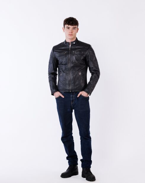 Veste en Cuir Biker Lester noire