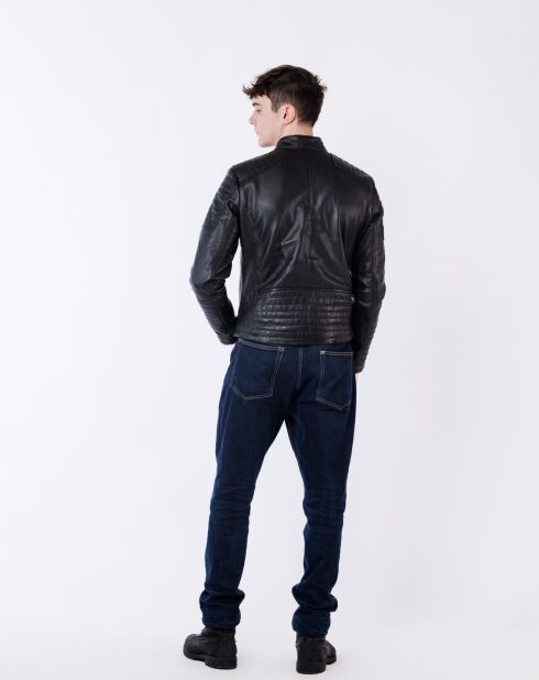 Veste en Cuir Biker Lester noire
