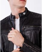 Veste en Cuir Biker Lester noire