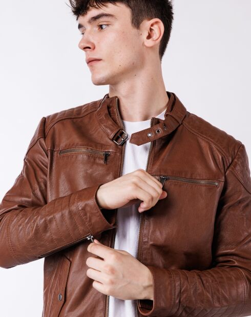 Cognac leren jack van Lochlan