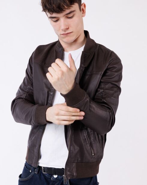 Bruine leren jas van Lyvas