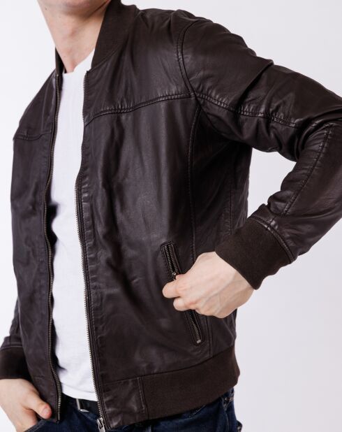 Bruine leren jas van Lyvas