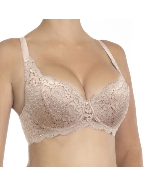 Cotton Ella push-up bh met beugel en zilverkleurige pioenroos