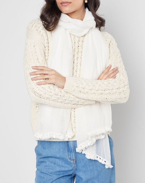 Witte stola met kwastjes - 100x200 cm