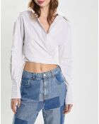 Ecrufarbenes Wickelhemd aus Leinenmischung