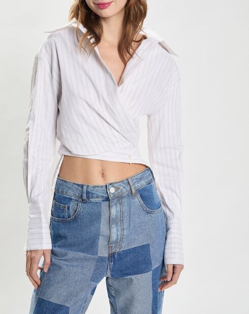 Ecrufarbenes Wickelhemd aus Leinenmischung