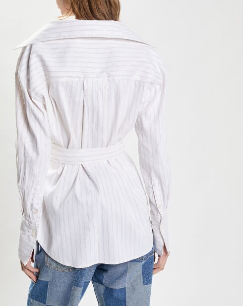 Ecrufarbenes Wickelhemd aus Leinenmischung