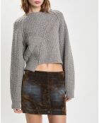 Strickpullover mit Zopfmuster aus 100% Wolle Hellgrauer Pullover