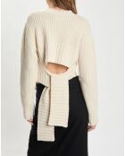 Lockerer Rippstrickpullover aus 100% Wolle, ecrufarbener Pullover