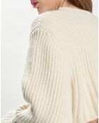 Lockerer Rippstrickpullover aus 100% Wolle, ecrufarbener Pullover