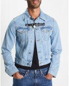 Blaue Trucker-Jeansjacke mit Vorhängeschloss