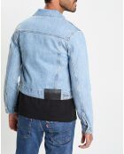 Blaue Trucker-Jeansjacke mit Vorhängeschloss