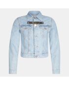 Blaue Trucker-Jeansjacke mit Vorhängeschloss