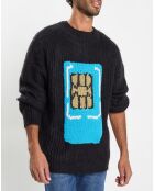 Sim Card Pullover mit Rundhalsausschnitt Schwarzer Pullover aus Wolle und Mohair